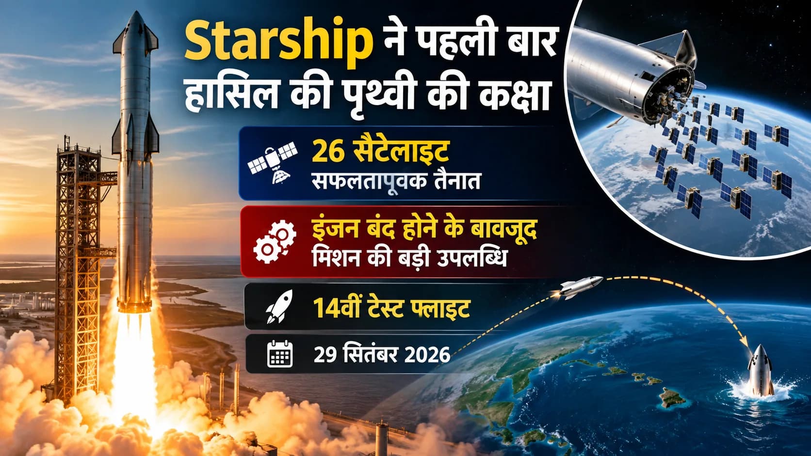 Starship ने पहली बार हासिल की पृथ्वी की कक्षा: 26 Starlink सैटेलाइट तैनात, इंजन बंद होने के बावजूद बड़ी उपलब्धि