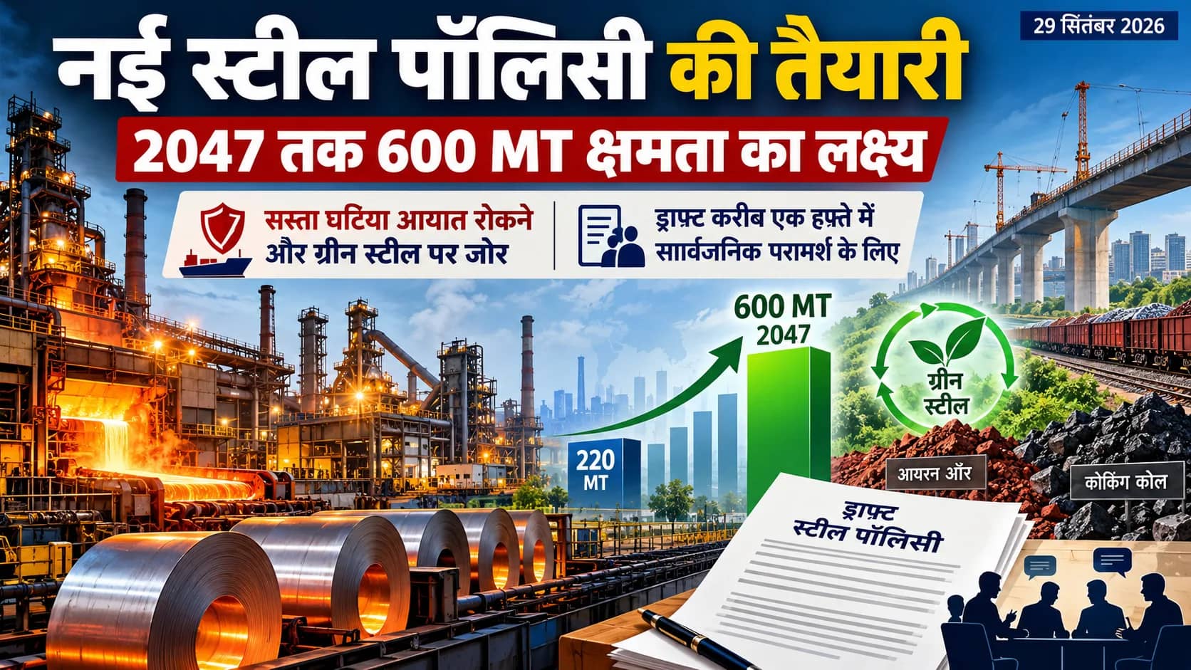 नई स्टील पॉलिसी की तैयारी 2047 तक 600 MT क्षमता का लक्ष्य