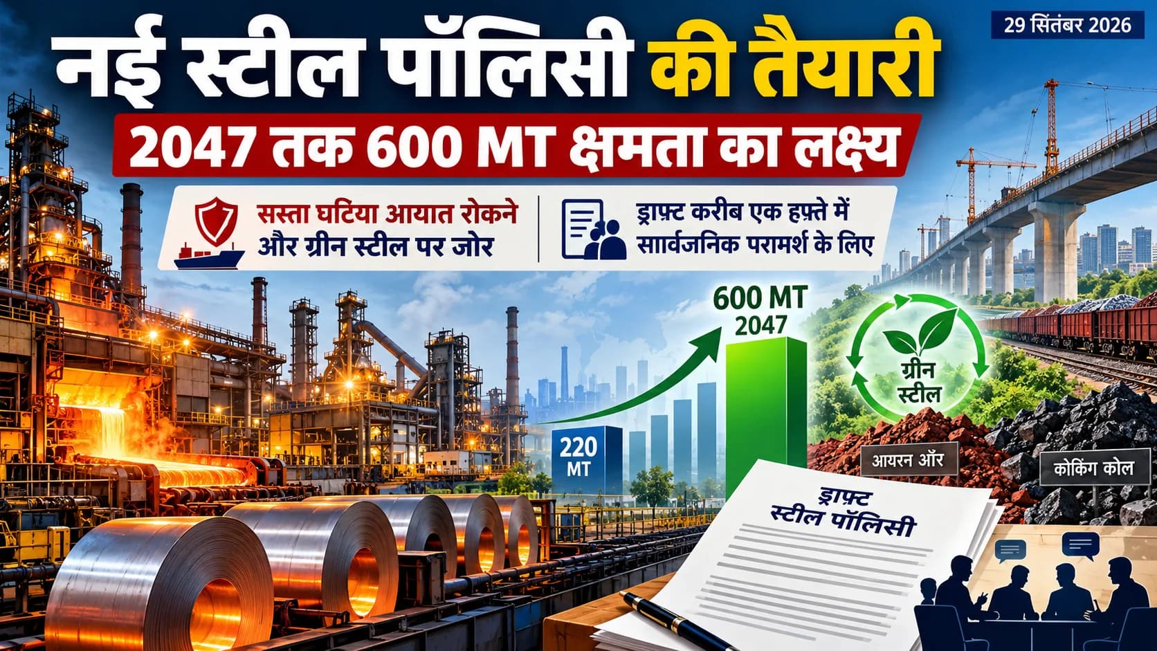 नई स्टील पॉलिसी की तैयारी 2047 तक 600 MT क्षमता का लक्ष्य