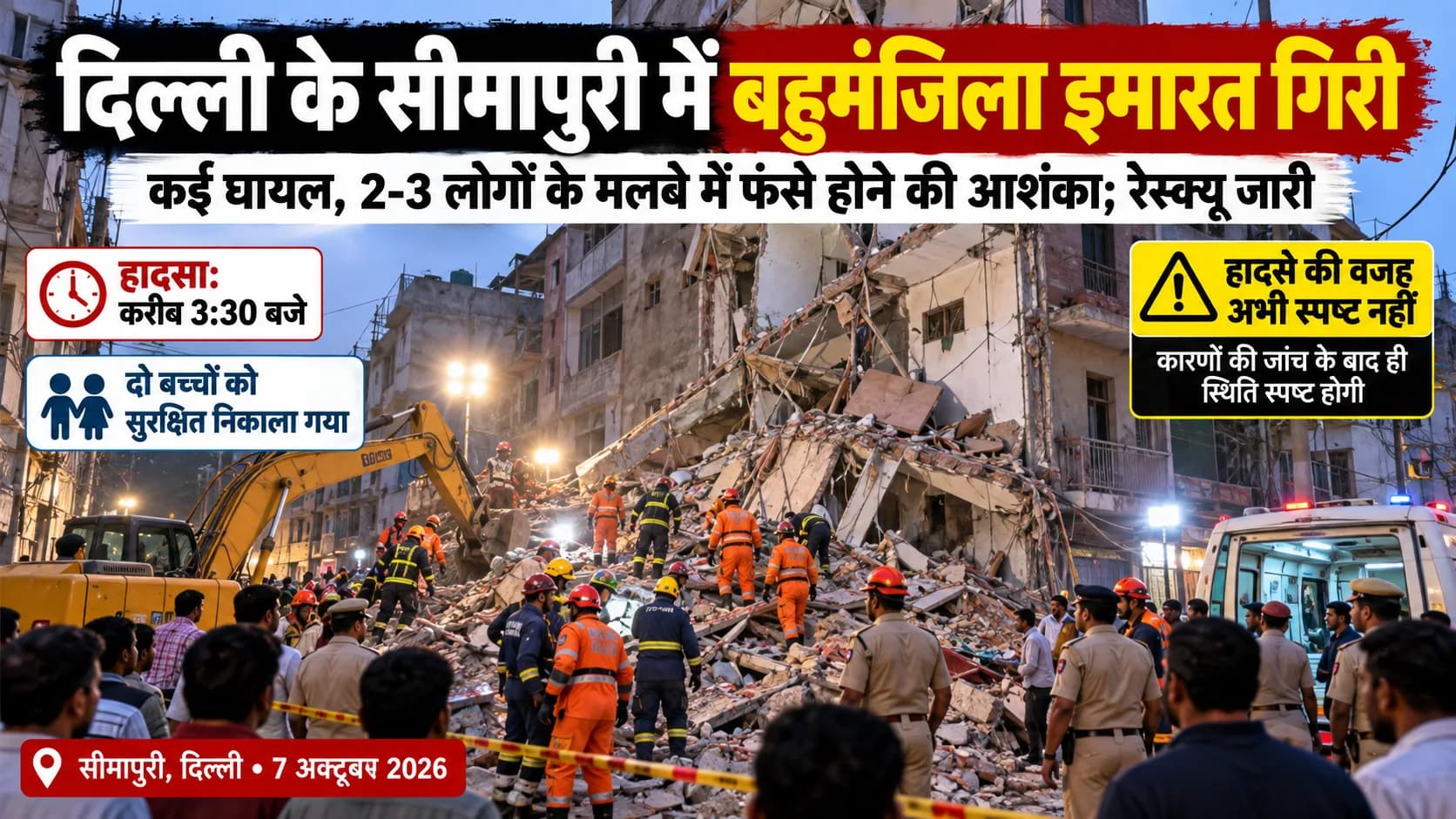 दिल्ली के सीमापुरी में बहुमंजिला इमारत गिरी, कई घायल; 2-3 लोगों के मलबे में फंसे होने की आशंका, रेस्क्यू जारी