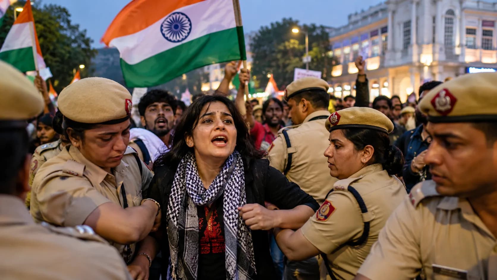 दिल्ली में 'तिरंगा मार्च' के दौरान पुलिस और प्रदर्शनकारियों में धक्का-मुक्की, नेहा बोरा समेत कई हिरासत में