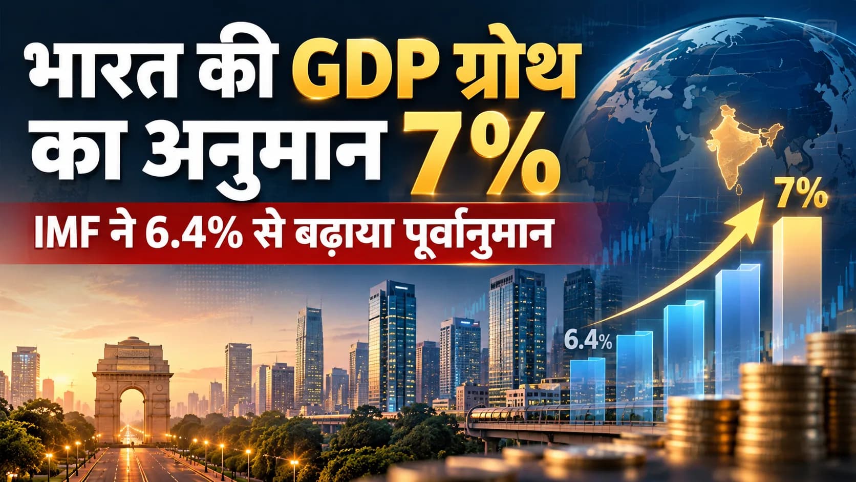 भारत की जीडीपी ग्रोथ का अनुमान 7%। आईएमएफ ने 6.4% से बढ़ाया पूर्वानुमान।