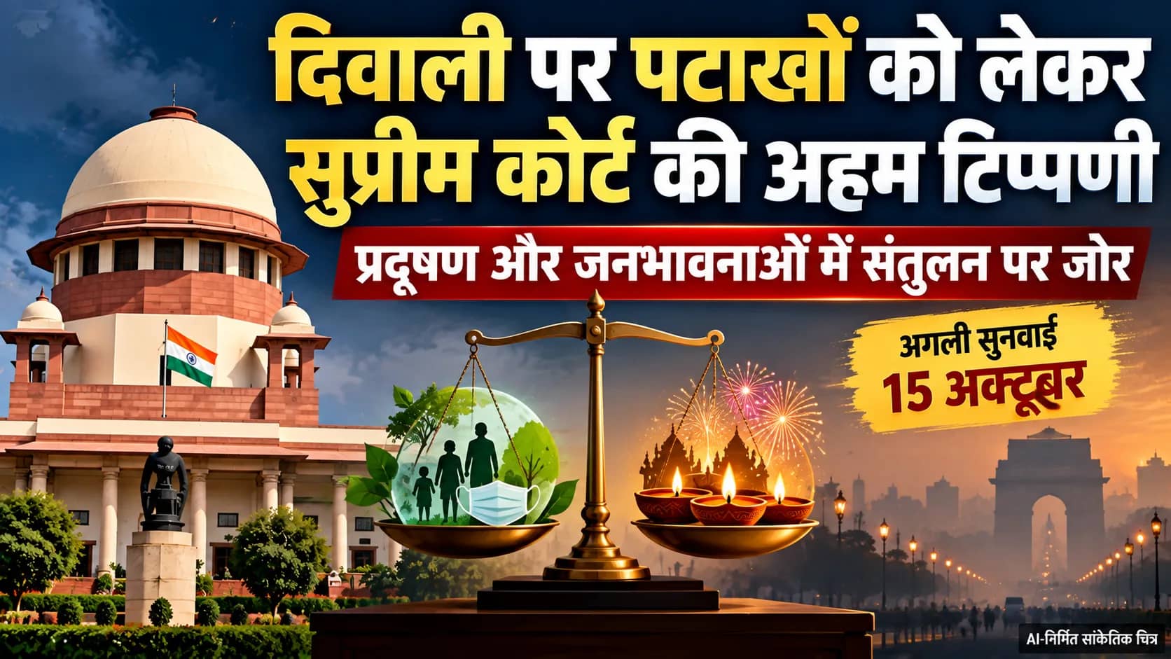 दिवाली पर पटाखों को लेकर सुप्रीम कोर्ट की अहम टिप्पणी: पूर्ण प्रतिबंध के बजाय जागरूकता पर जोर, 15 अक्टूबर को अगली सुनवाई