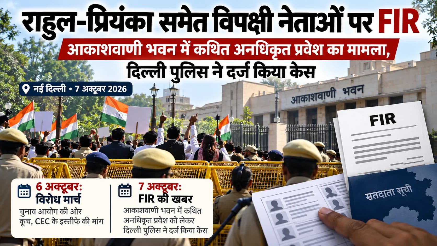 नई दिल्ली में आकाशवाणी भवन के बाहर पुलिस और प्रदर्शनकारियों के बीच झड़प।