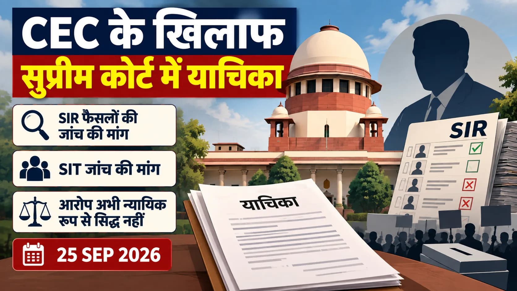 सुप्रीम कोर्ट में याचिका, जिसमें SIR फैसलों की जांच की मांग है।