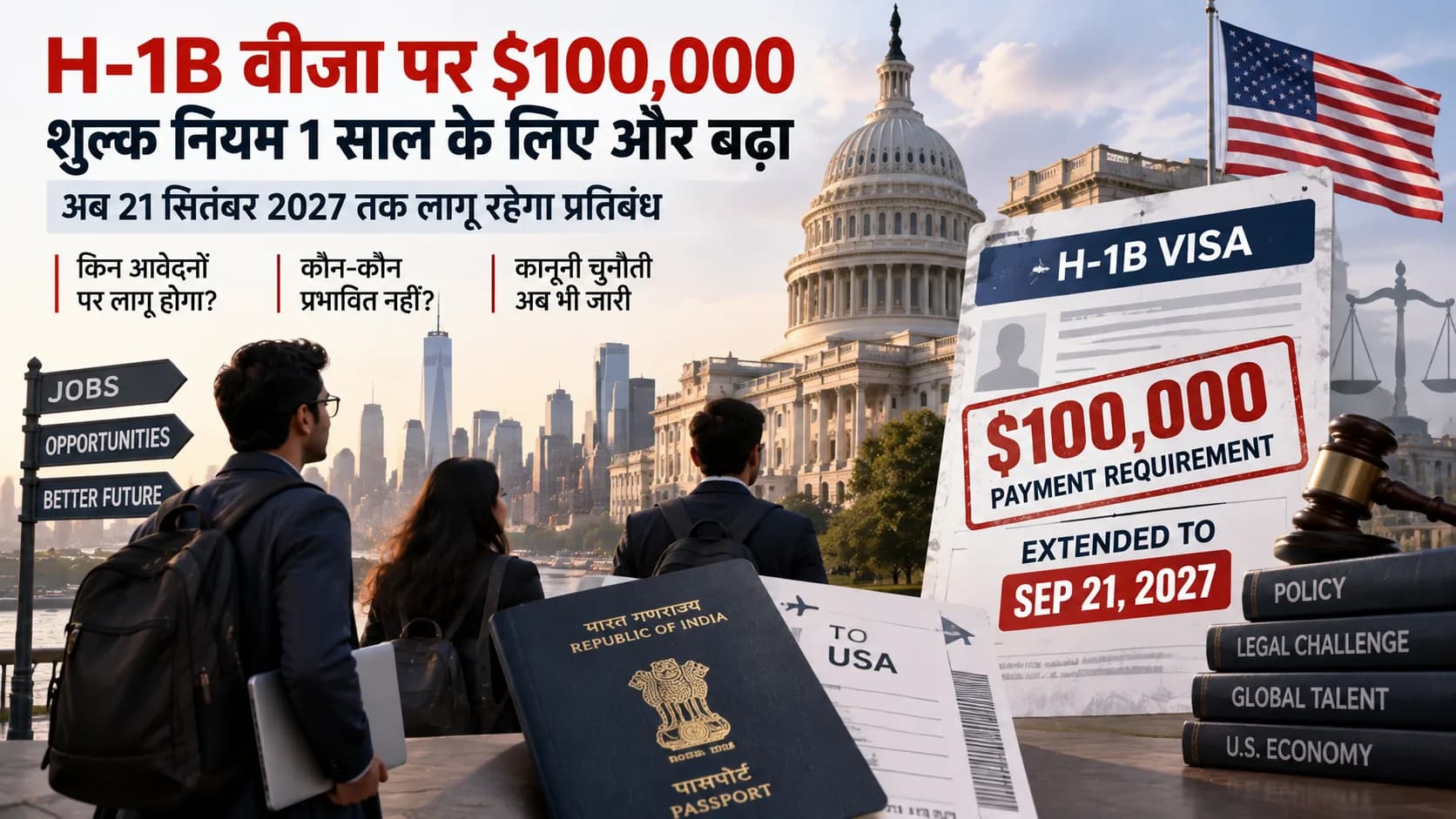 H-1B वीज़ा पर $100,000 शुल्क नियम 1 साल के लिए और बढ़ा, अब 21 सितंबर 2027 तक लागू रहेगा प्रतिबंध।